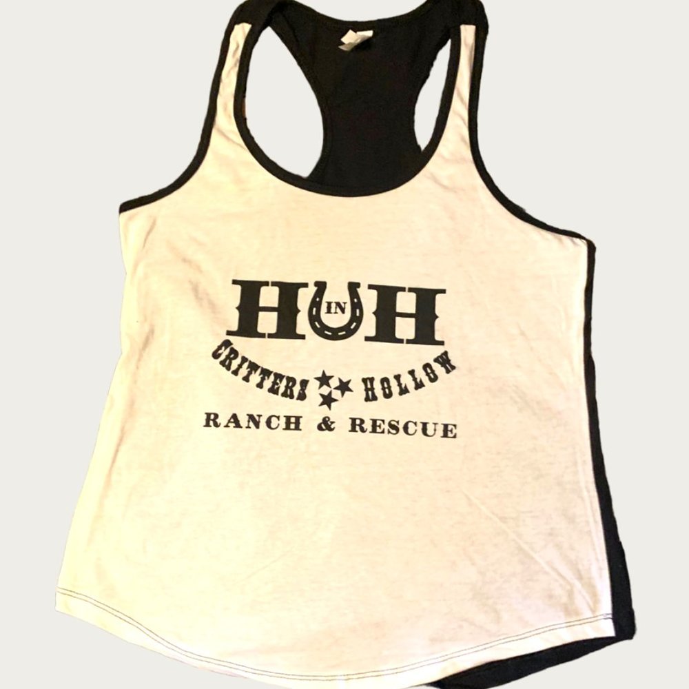Heart in Hand Critters Hollow Ranch & Rescue Ladies Front Logo 2-Tone Tank XL